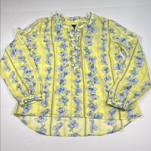 Talbots Yellow and Blue Floral Blouse with Ruffles Sz S